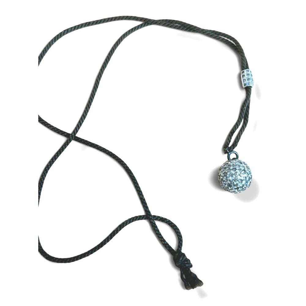 Pave Rhinestone Ball and Slider Lariat Brown Cord Slider Necklace